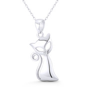 Sitting Cat Animal Lover Charm 33x13mm (1.3x0.5in) Pendant in .925 Sterling Silver - ST-FP293-SLP