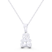 Pot Belly Teddy Bear 3D Toy Jewelry Charm 22x10mm (0.9x0.4in) Pendant in .925 Sterling Silver - ST-FP301-SLP