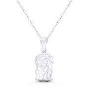 Maned Lion King of the Jungle Charm 24x11mm (0.9x0.4in) 3D Hollow Pendant in .925 Sterling Silver - ST-FP305-SLP