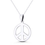 Peace Sign Symbol Cutout Hippie Charm 32x22mm (1.25x0.9in) Pendant in .925 Sterling Silver - ST-FP307-22MM-SLP