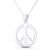 Peace Sign Symbol Cutout Hippie Charm 34x25mm (1.3x1in) Pendant in .925 Sterling Silver - ST-FP307-25MM-SLP