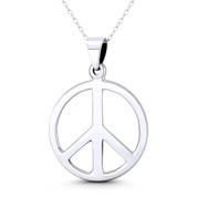 Peace Sign Symbol Cutout Hippie Charm 40x28mm (1.6x1.1in) Pendant in .925 Sterling Silver - ST-FP307-28MM-SLP