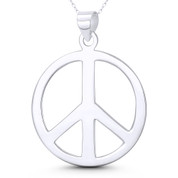 Peace Sign Symbol Cutout Hippie Charm 55x41mm (2.2x1.6in) Pendant in .925 Sterling Silver - ST-FP307-41MM-SLP