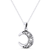 Crescent Moon & Trinity-Knot / Triquetra Celtic Charm 24x15mm (0.9x0.6in) Pendant in Oxidized .925 Sterling Silver - ST-FP319-SLO