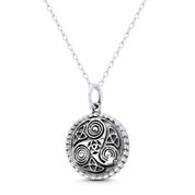 Triskelion Triple Spiral & Trinity Knot Celtic Charm 24x17mm (0.9x0.7in) Pendant in Oxidized .925 Sterling Silver - ST-FP320-SLO