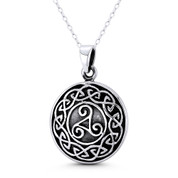 Triskelion / Triskele Triple Spiral Celtic Knot Charm 32x22mm (1.3x0.9in) Pendant in Oxidized .925 Sterling Silver - ST-FP321-SLO