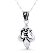 Fleur-De-Lis French Royalty Charm 34x16mm (1.3x0.6in) Pendant in Oxidized .925 Sterling Silver - ST-FP325-SLO