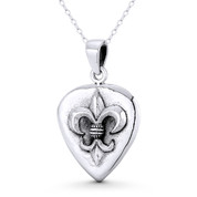 Fleur-De-Lis French Royalty Charm 34x21mm (1.3x0.8in) Pendant in Oxidized .925 Sterling Silver - ST-FP327-SLO