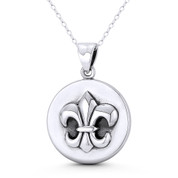 Fleur-De-Lis French Royalty Charm 33x23mm (1.3x0.9in) Pendant in Oxidized .925 Sterling Silver - ST-FP328-SLO