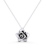 Rose Flower Charm 3D 15x15mm (0.6x0.6in) Pendant in Oxidized .925 Sterling Silver - ST-FP330-SLO