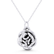 Rose Flower Charm 3D 25x18mm (1x0.7in) Pendant in Oxidized .925 Sterling Silver - ST-FP333-SLO