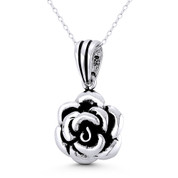 Rose Flower Charm 3D 34x18mm (1.3x0.7in) Pendant in Oxidized .925 Sterling Silver - ST-FP334-SLO