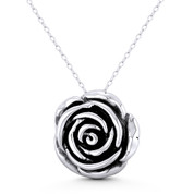 Rose Flower Charm 3D 21x22mm (0.8x0.9in) Pendant in Oxidized .925 Sterling Silver - ST-FP336-SLO
