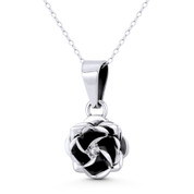 Rose Flower Charm 3D 29x16mm (1.1x0.6in) Pendant in Oxidized .925 Sterling Silver - ST-FP339-SLO