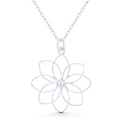 Lily Flower Charm Open Cutout Design 29x24mm (1.1x0.9in) Pendant in .925 Sterling Silver - ST-FP341-SLP