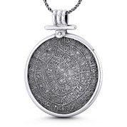 Phaistos Disk Minoan Hieroglyph Charm 56x42mm (3.7x1.7in) Ancient Greek Medallion Pendant & Chain Necklace in Oxidized .925 Sterling Silver - ST-FP349-SLO
