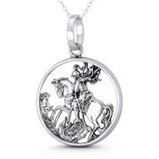 Medieval Knight Long-Spear Cavalry Charm 39x27mm (1.5x1.1in) Pendant in Oxidized .925 Sterling Silver - ST-FP350-SLO