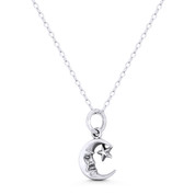 Crescent Moon & Star Astrological Charm 17x9mm (0.7x0.35in) Pendant in Oxidized .925 Sterling Silver - ST-FP358-SLO