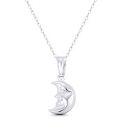 Smiling Face Crescent Moon Astrological Charm 22x10mm (0.9x0.4in) Pendant in .925 Sterling Silver - ST-FP359-SLP