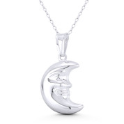 Smiling Face Crescent Moon Astrological Charm 32x17mm (1.3x0.7in) Pendant in .925 Sterling Silver - ST-FP360-SLP