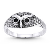 Owl Animal Charm Knowledge & Wisdom Totem Right-Hand Ring in Oxidized .925 Sterling Silver - ST-FR117-SLO