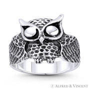 Owl Animal Charm Knowledge & Wisdom Totem Right-Hand Ring in Oxidized .925 Sterling Silver - ST-FR118-SLO