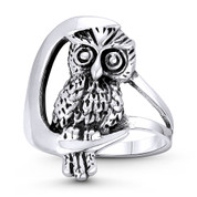 Owl Animal Charm Knowledge & Wisdom Totem Right-Hand Ring in Oxidized .925 Sterling Silver - ST-FR119-SLO