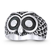 Owl Animal Charm Knowledge & Wisdom Totem Right-Hand Ring in Oxidized .925 Sterling Silver - ST-FR120-SLO