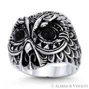 Owl Animal Charm Knowledge & Wisdom Totem Men's Large / Chunky Ring in Oxidized .925 Sterling Silver - ST-FR121-SLO
