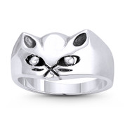 Cat Spirit Animal Charm Independence Totem Right-Hand Ring in Oxidized .925 Sterling Silver - ST-FR123-SLO