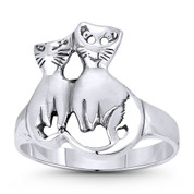 Cat Spirit Animal Charm Love & Relationship Totem Right-Hand Ring in Oxidized .925 Sterling Silver - ST-FR124-SLO