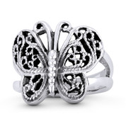 Butterfly Spirit Animal Charm Rebirth & Resurrection Totem Ring in Oxidized .925 Sterling Silver - ST-FR127-SLO