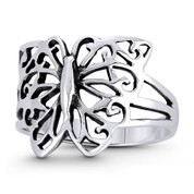 Butterfly Spirit Animal Charm Rebirth & Resurrection Totem Ring in Oxidized .925 Sterling Silver - ST-FR129-SLO