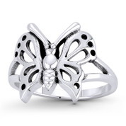 Butterfly Spirit Animal Charm Rebirth & Resurrection Totem Ring in Oxidized .925 Sterling Silver - ST-FR130-SLO