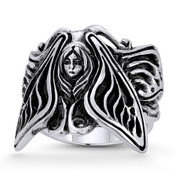 Moth Spirit Animal Charm Goth & Punk Ring in Oxidized .925 Sterling Silver - ST-FR135-SLO