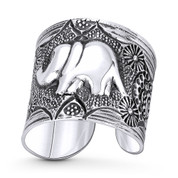 Elephant Spirit Animal Right-Hand Wide Cuff Wrap Ring in Oxidized .925 Sterling Silver - ST-FR136-SLO
