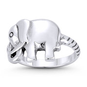 Elephant Spirit Animal Stackable Right-Hand Statement Ring in Oxidized .925 Sterling Silver - ST-FR137-SLO