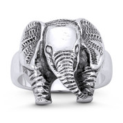 Charging Elephant Spirit Animal Right-Hand Statement Ring in Oxidized .925 Sterling Silver - ST-FR139-SLO