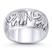 Elephant Herd Spirit Animal Right-Hand 10mm Wide Eternity Ring in Oxidized .925 Sterling Silver - ST-FR142-SLO