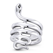 Coiled Snake / Serpent Spirit Animal Charm Right-Hand Statement Long Wrap Ring in Oxidized .925 Sterling Silver - ST-FR144-SLO