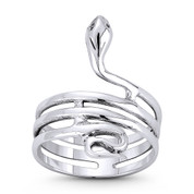 Coiled Snake / Serpent Spirit Animal Charm Right-Hand Statement Gypsy Wrap Ring in Oxidized .925 Sterling Silver - ST-FR146-SLO