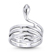 Coiled Snake / Serpent Spirit Animal Charm Right-Hand Statement Gypsy Wrap Ring in Oxidized .925 Sterling Silver - ST-FR146-SLO