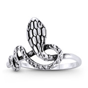 Cobra Snake / Serpent Spirit Animal Charm Right-Hand Stackable Gypsy Ring in Oxidized .925 Sterling Silver - ST-FR147-SLO