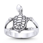 Tortoise / Turtle Spirit Animal Charm Right-Hand Stackable Boho Ring in Oxidized .925 Sterling Silver - ST-FR151-SLO