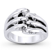 Dolphin Pod Spirit Animal Charm Stackable Right-Hand Boho Ring in Oxidized .925 Sterling Silver - ST-FR154-SLO