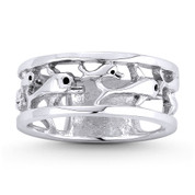 Dolphin Pod Spirit Animal Charm Right-Hand 8mm Wide Band / Ring in Oxidized .925 Sterling Silver - ST-FR156-SLO