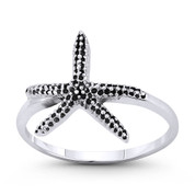 Starfish Spirit Animal Charm Right-Hand Stackable Boho Ring in Oxidized .925 Sterling Silver - ST-FR157-SLO