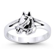Collared Horse Horseback Riding Charm Right-Hand Stackable Ring in Oxidized .925 Sterling Silver - ST-FR158-SLO