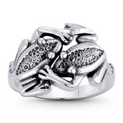 Frog Couple Feng-Shui Luck & Fertility Charm Right-Hand Ring in Oxidized .925 Sterling Silver - ST-FR159-SLO