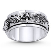Chinese Dragon Shenlong Feng Shui Good Luck Charm Spinning Ring in Oxidized .925 Sterling Silver - ST-FR160-SLO